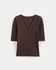 Luxe Rib V-Neck Henley | Coffee Bean