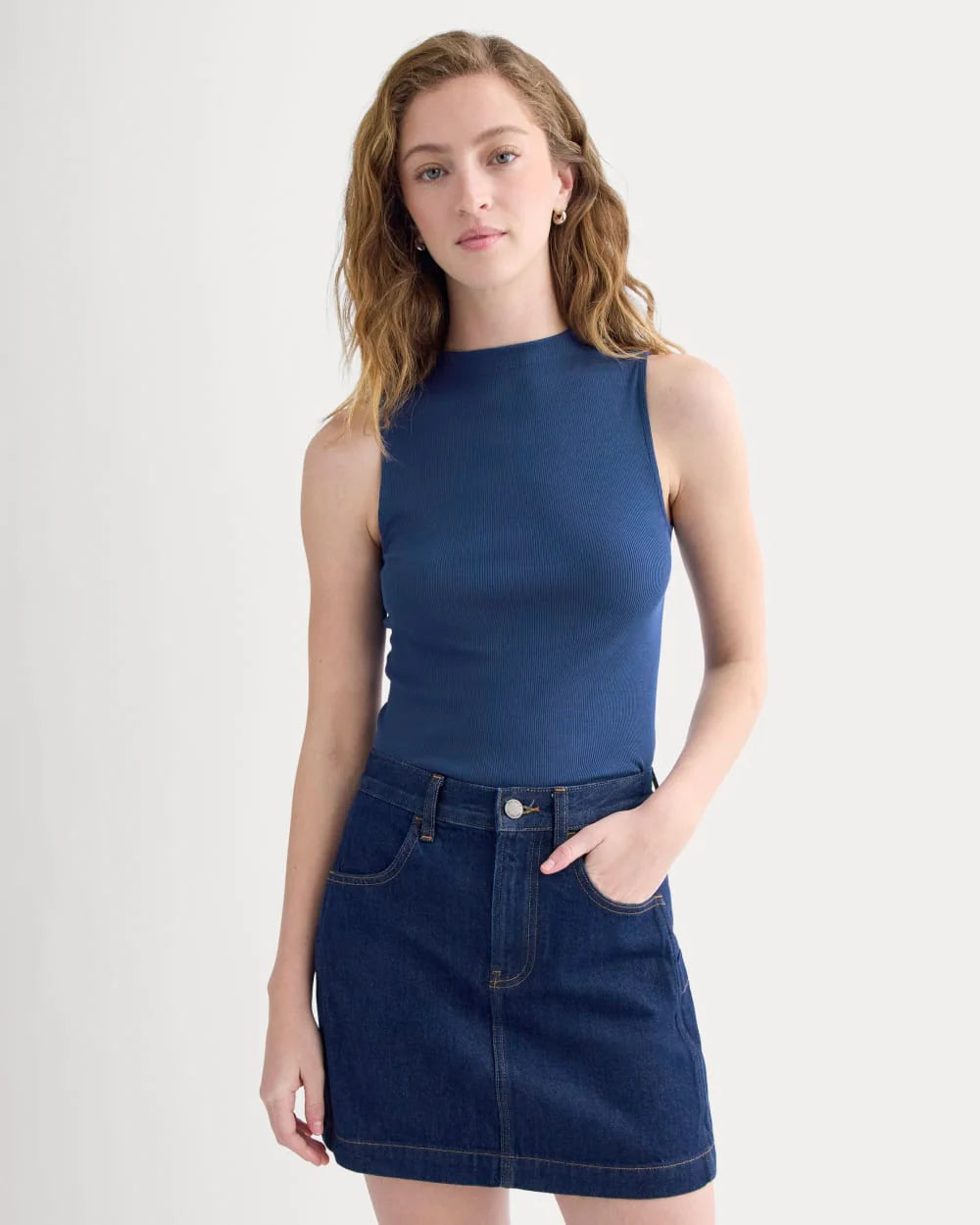 The Luxe Rib Funnel-Neck Tank | Estate Blue