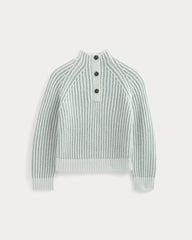 Funnel-Neck Ribbed Henley Sweater | Chalk Blue / Grey Mist Vertical Stripe