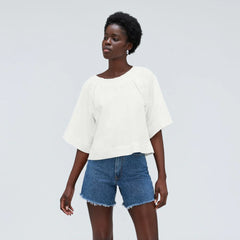 The Seersucker Gathered Tee | White