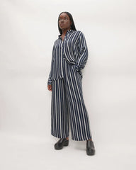 The Satin Relaxed Shirt |  Navy / Bone