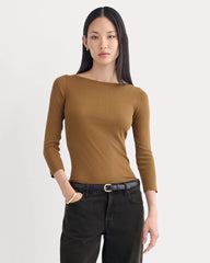 Luxe Rib 3/4 Sleeve Boatneck Tee | Toffee