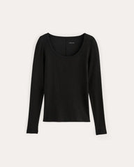 The Luxe Rib Long-Sleeve Scoop-Neck Tee | Black