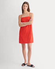 Mini Shift Dress in Stretch Linen | Fiery Red