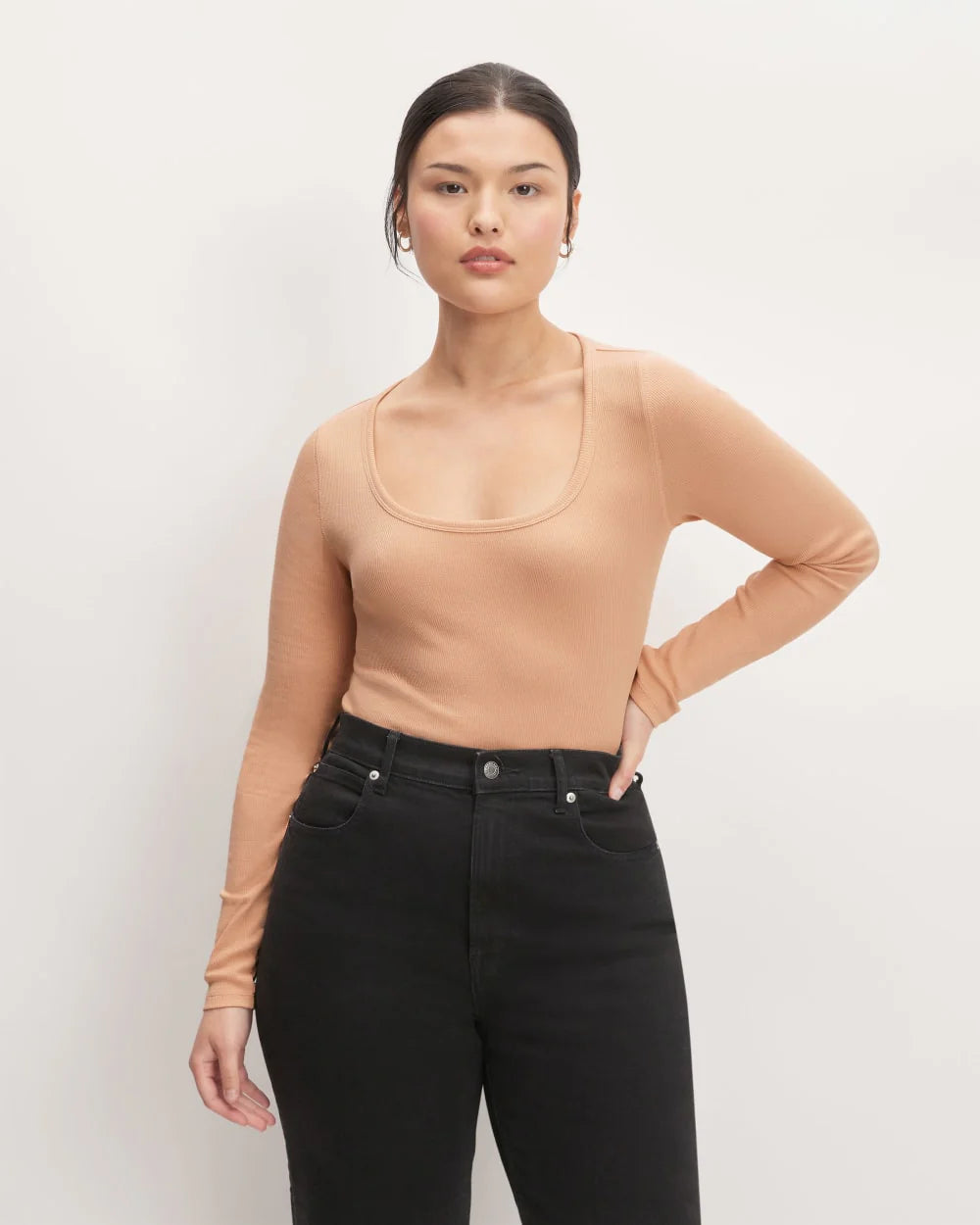 The Luxe Rib Long-Sleeve Scoop-Neck Tee | Blush Pink