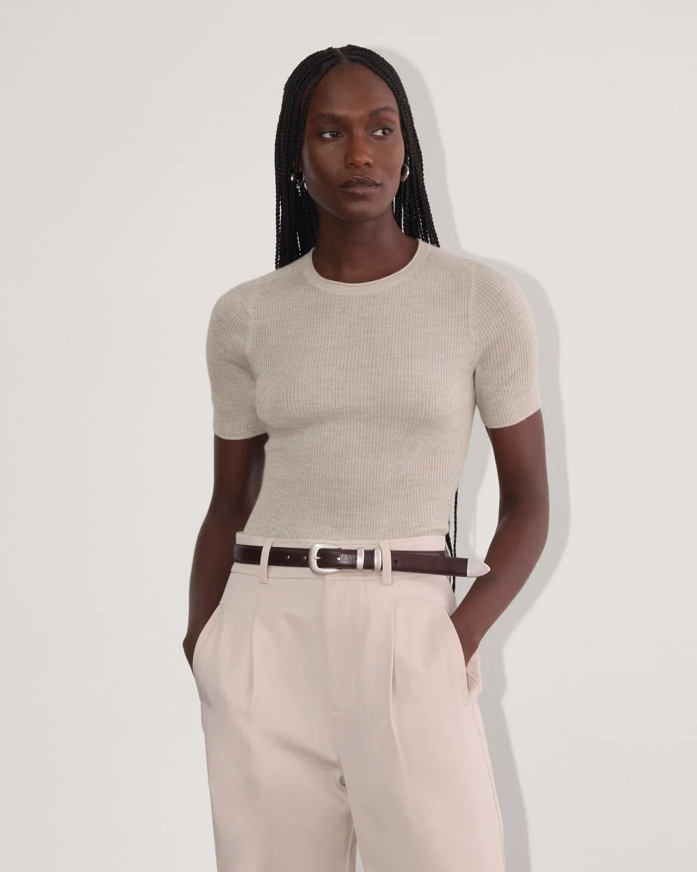 The Sweater Tee in Ultrasoft Merino | Heather Oatmeal