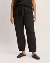 The Linen Pull-On Barrel Pant | Black