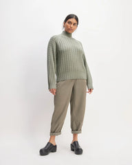 The Cotton Merino Cable Turtleneck | Sage Green