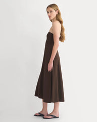 Strapless Dress in Stretch Linen | Dark Brown