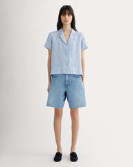 The Notch Shirt in Linen | Bluebell / Bone
