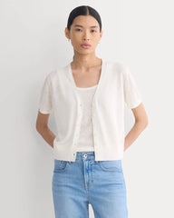 Lace Trim Cardigan in Fine Linen | Bone