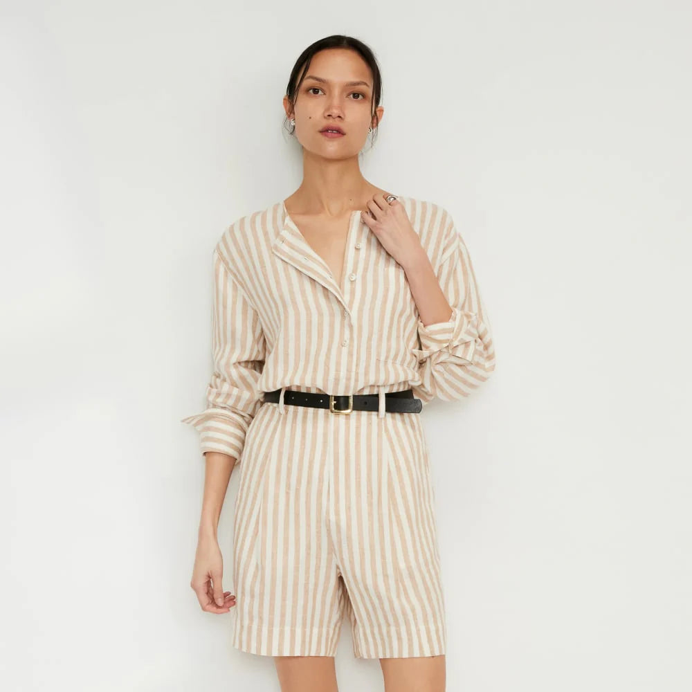 The Linen Popover Shirt | Bone / Caramel