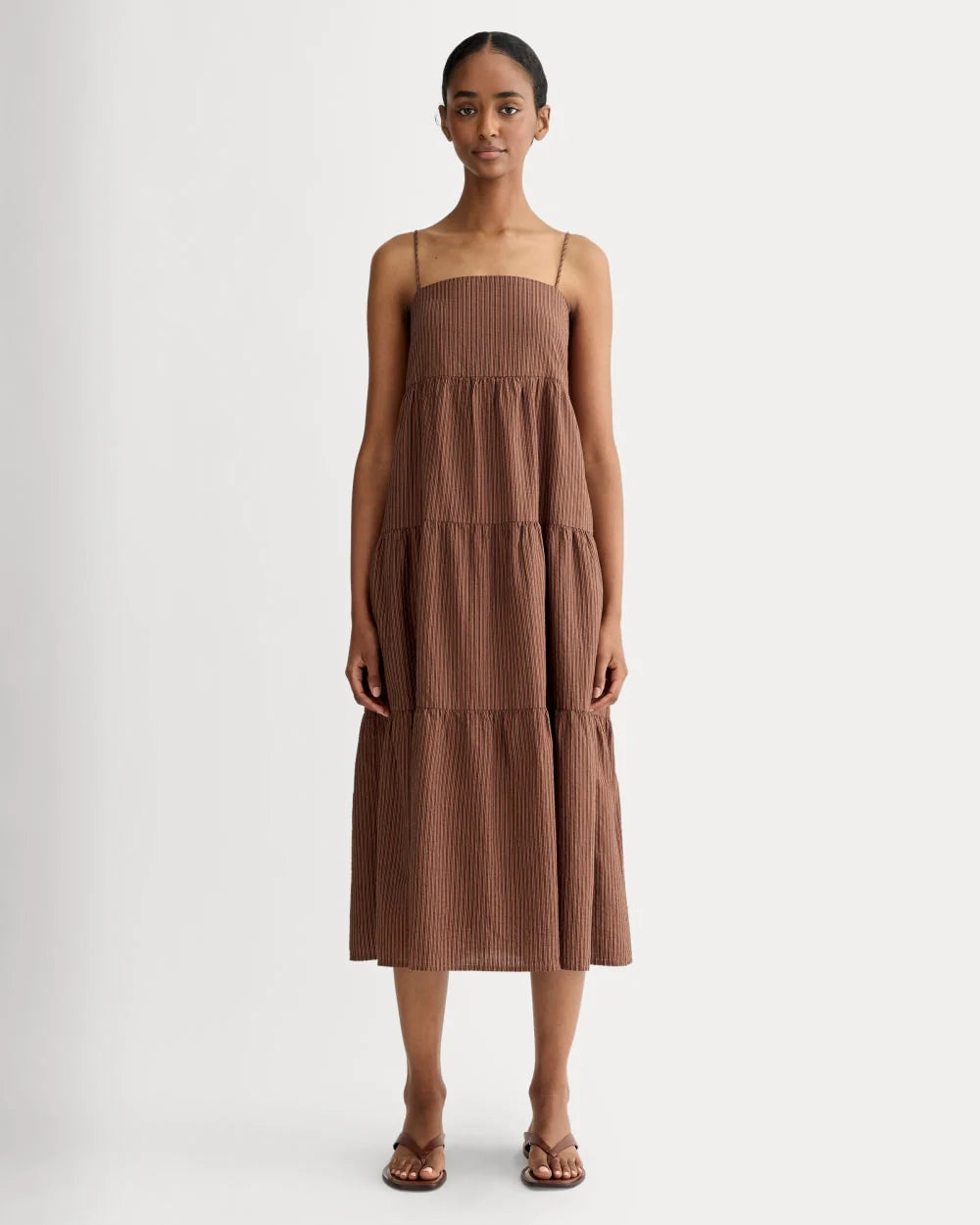 The Gauze Tiered Dress | Carob Brown / Black