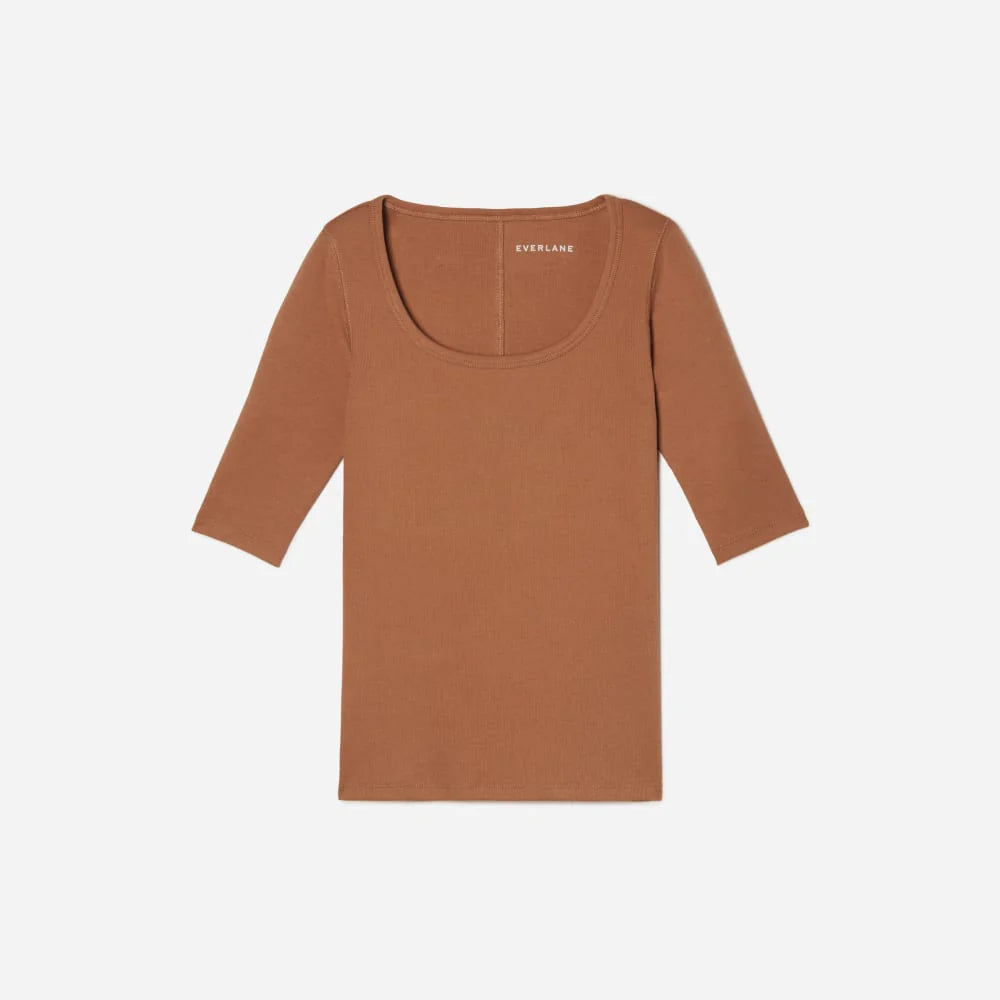 The Luxe Micro-Rib Scoop-Neck Tee | Tawny Brown