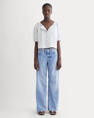 The Gauze Button-Up | Bone / Dutch Blue