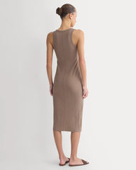 Scoop-Neck Midi Dress in Pointelle Knit | Heathered Chocolate Chip