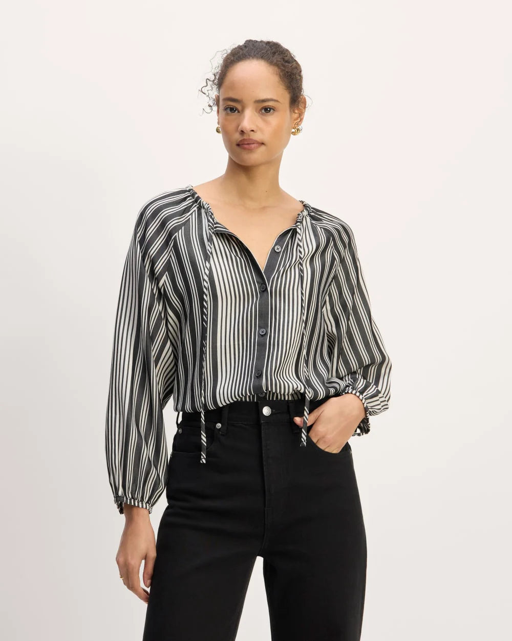 The Gathered Shirt in Butterlite | Black / Bone