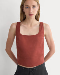 Square Tank in Stretch Linen | Henna Red
