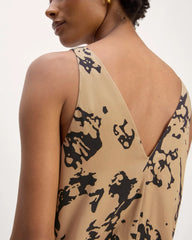 The TENCEL™ Midi Slip Dress | Black / Cornstalk Abstract