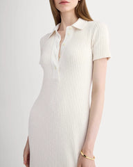 The Cozy Rib Polo Dress | Bone